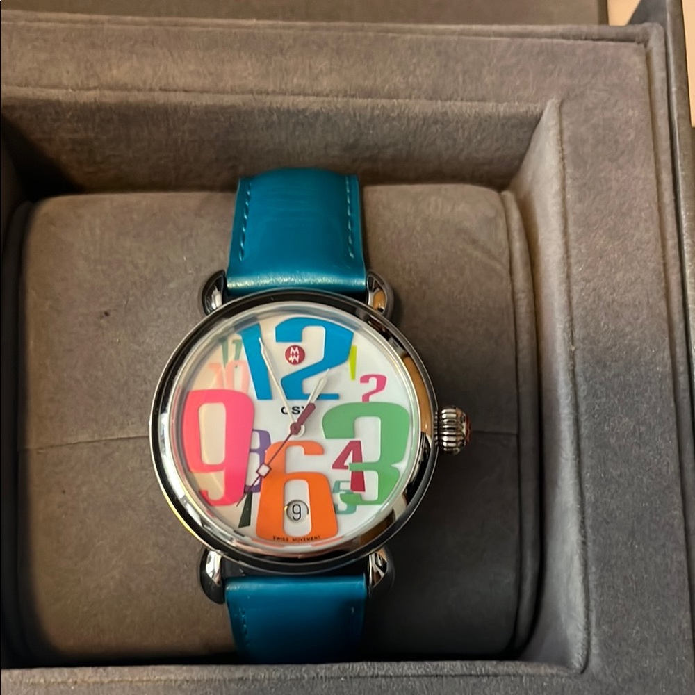 Michele Blue Dial Watch with Artistic Design
